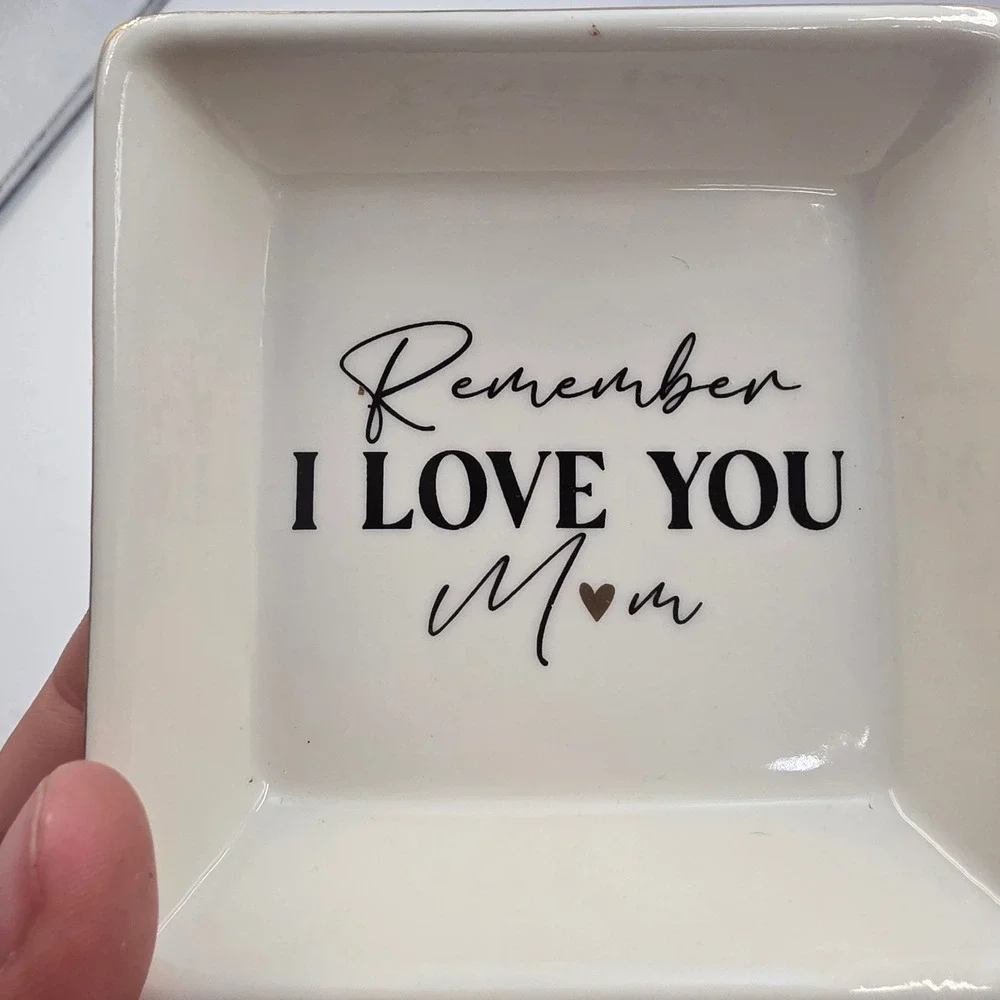 Koyzsen Remember I Love You Mom Ceramic Jewelry Trinket Dish Tray Gold Rim Boxed